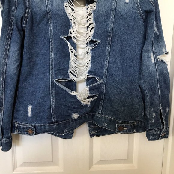 BBJ Los Angeles Distressed Destroyed Jeans Jacket Size Small Boom Boom Jeans - Picture 10 of 11